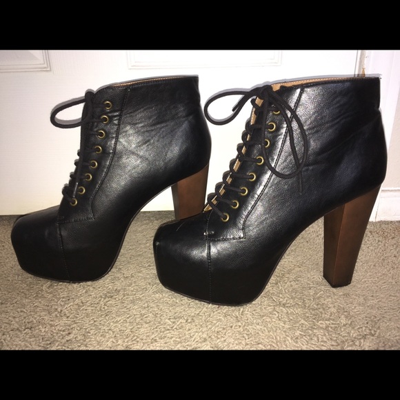 Platform Heel Lace Up Vegan Leather Ankle Booties Speed limit 98 Black/Brown - Picture 4 of 12